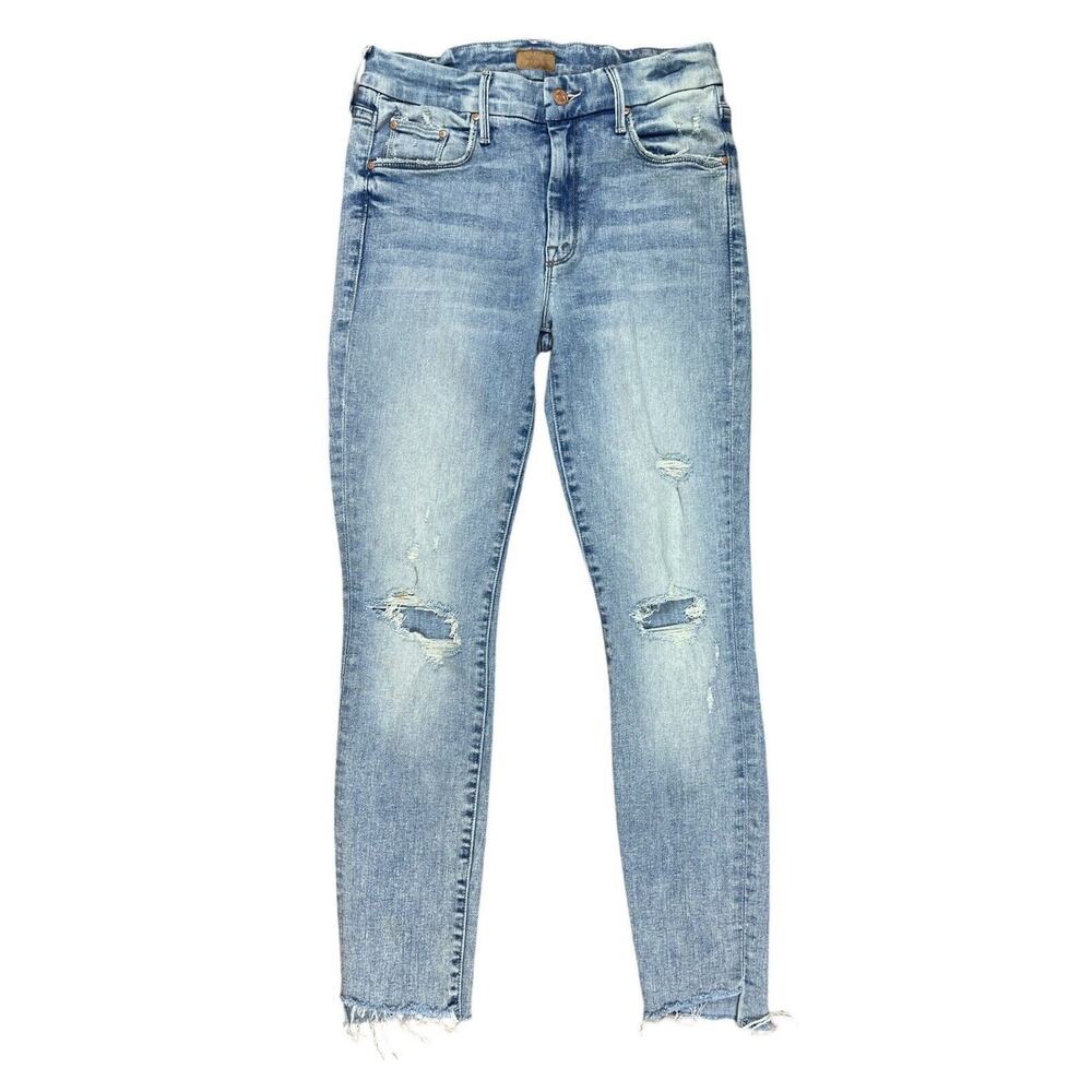 Mother The Looker Ankle Step Fray Destroyed Denim Jeans in Cut Flowers Size 28